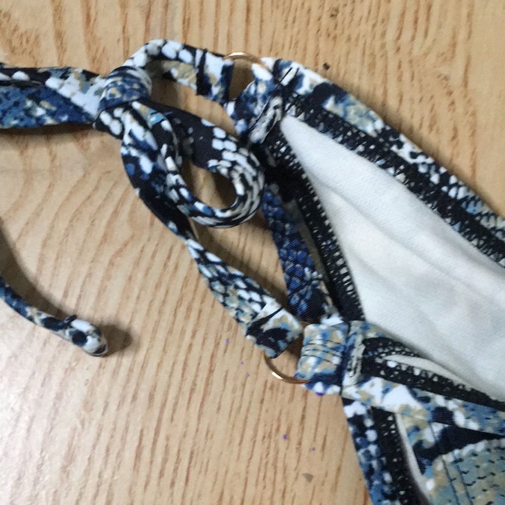 B3 New Shade & Shore Swimsuit Bikini Bottoms Snake Print Ruched Blue Size Small - Picture 3 of 6